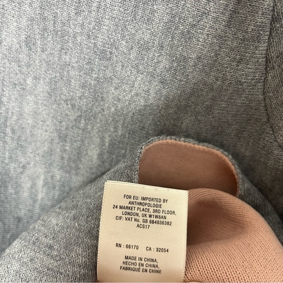 Atelier Camille Anthropologie Size Small Sweater Wool Swing Grey V-Neck Pink - Picture 3 of 7